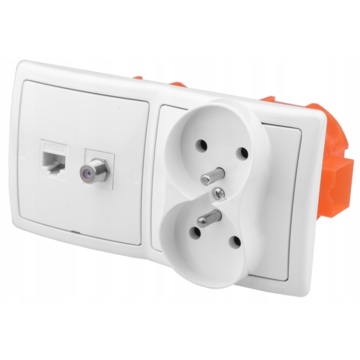 Двоен контакт 230V F/RJ45 Cat.6 Simon Basic Standard, бял