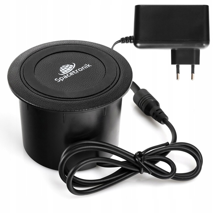 Priza Rotunda Blat 2xUSB-C/A Incarcare Inductiva Spacetronik Negru
