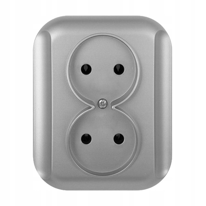 Priza Dubla Topaz Timex, Argintie, Montaj Sub Tencuiala, Fara Impamantare