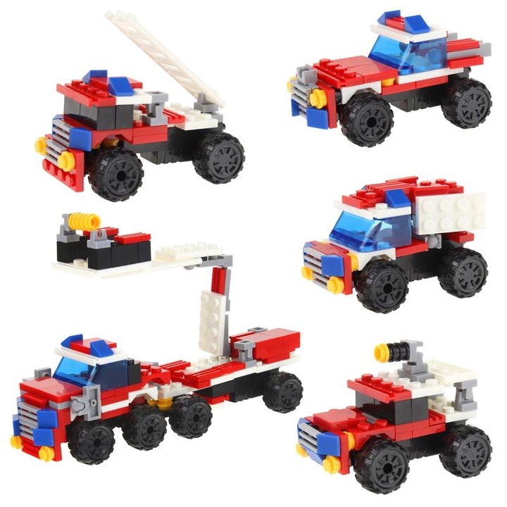 4 az 1-ben építőkocka készlet Tűzoltóautó létrás robottal 4 darabos készlet, Nobo Kids