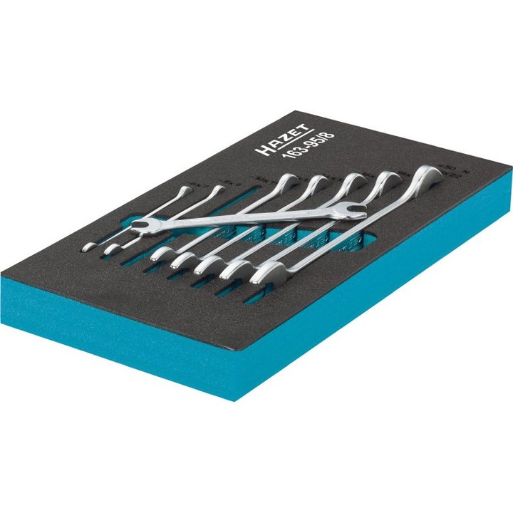 Set chei plate Hazet 163-95/8, 8 piese, profil 6-kat, dimensiuni 342x172x55mm