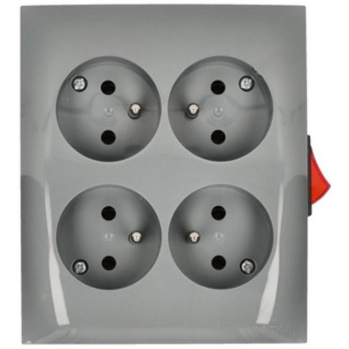 Priza Simon Aquaclick Dubla cu Intrerupator, Culoare Gri Inchis