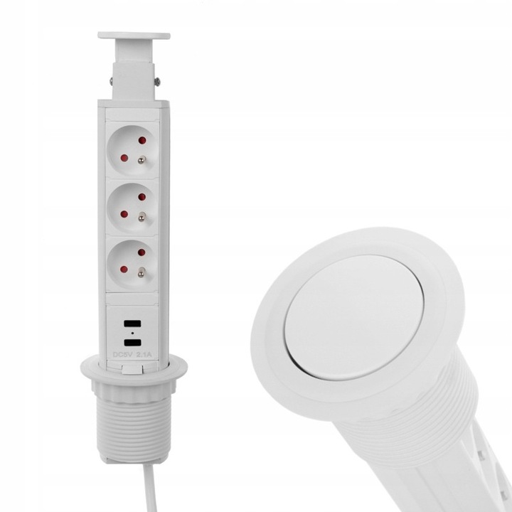 Priza retractabila LIFT BOX 3x230V + 2xUSB, Alba