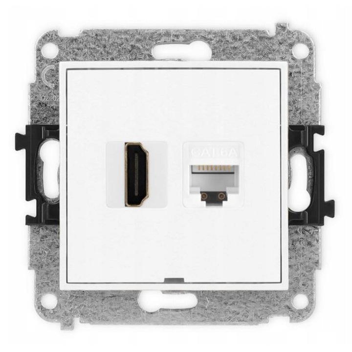 Контакт KARLIK MINI HDMI 2.0 4K + RJ45 Cat.6A, Матово Бяло