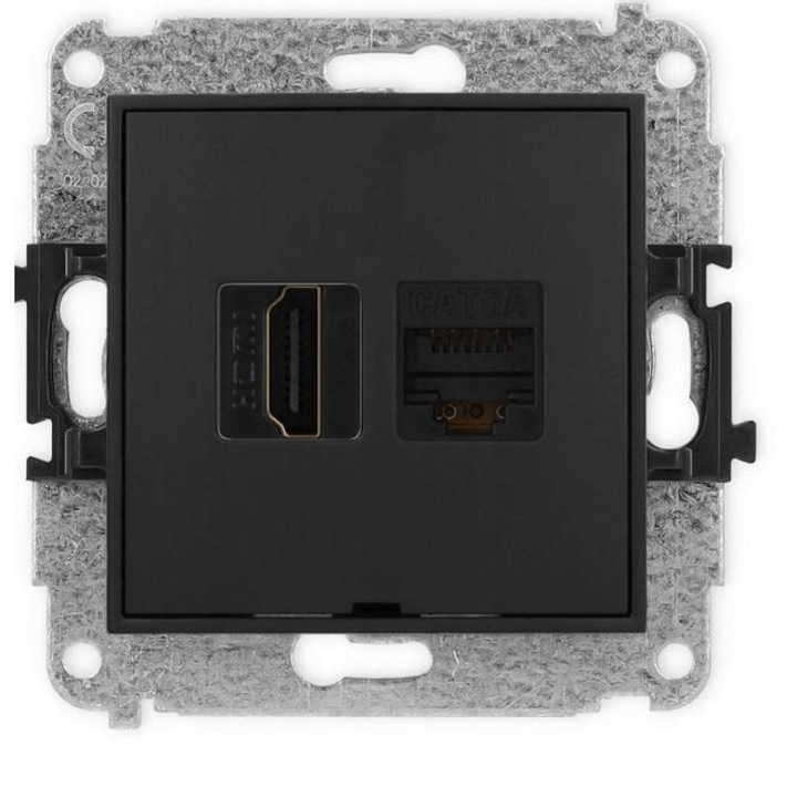 Priza HDMI 2.1 + RJ45 Cat.6A Karlik ICON, Negru Mat