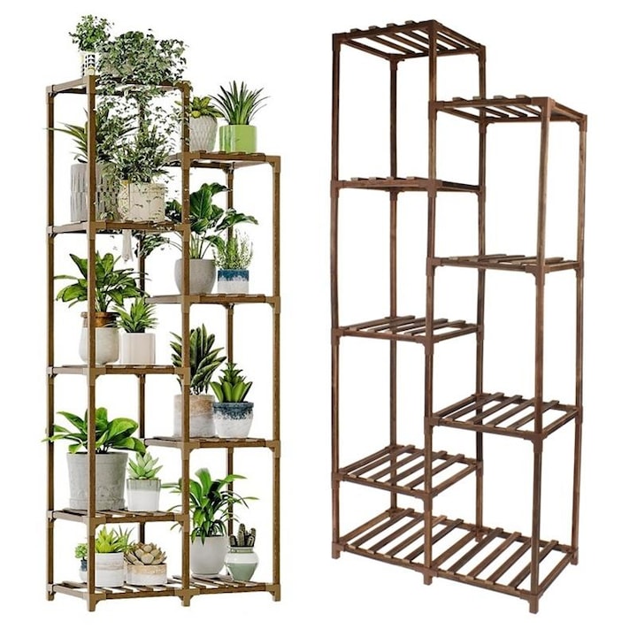 Suport pentru flori Nobo Kids, 9 etaje, 58x30x140cm, din lemn si plastic, pentru plante vii si artificiale