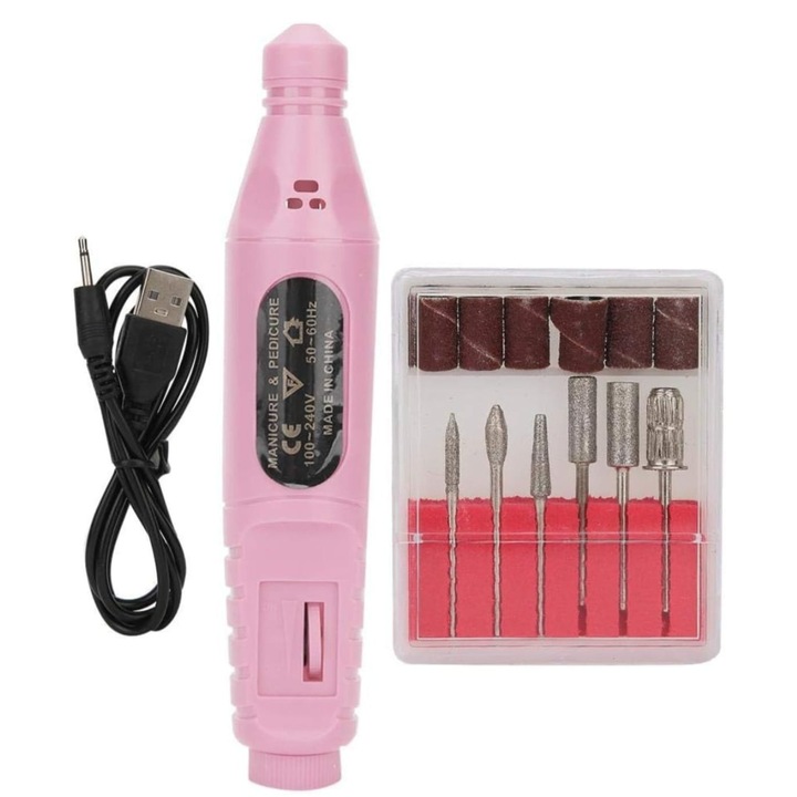 OEM Elektromos manikűr/pedikűr csiszoló, rózsaszín, könnyű, ergonomikus