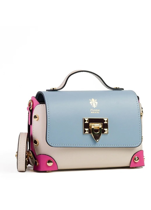 Poseta Piele Natalia - Bleu - Fucsia, Geanta Casual din Piele Naturala, Geanta, Genti