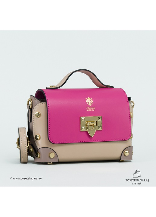 Poseta Piele Natalia - Fucsia - Grej, Geanta Casual din Piele Naturala, Geanta, Genti