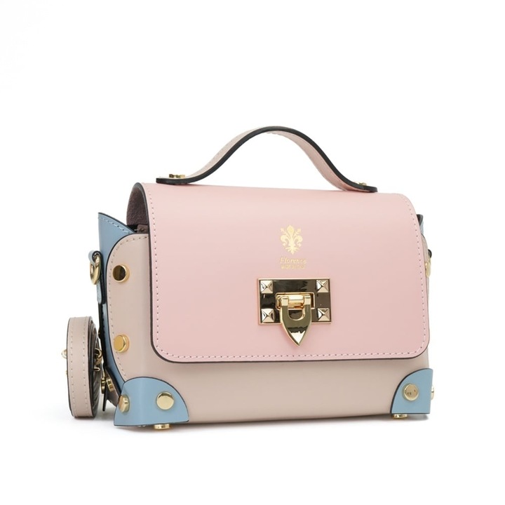 Poseta Piele Natalia - Roz - Bleu, Geanta Casual din Piele Naturala, Geanta, Genti