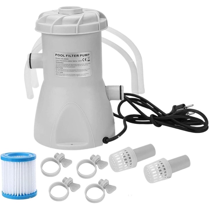 Pompa de curatare piscina gri cu filtru, 2600L/H