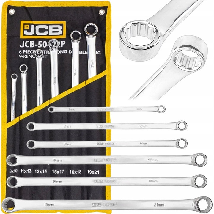 Set chei tubulare lungi JCB 8-21mm, 6 buc, otel crom-vanadiu