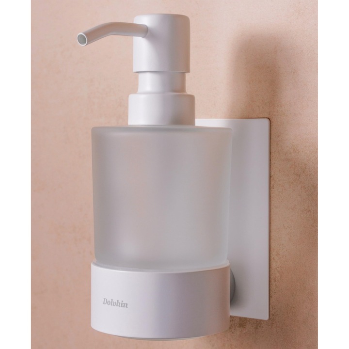 Dozator De Sapun Dolvhin Cu Montare Pe Perete (Nu Necesita Gaurire), Dozator De Sapun De Mana Din Sticla Mata, Dozator Cu Pompa Din Otel Inoxidabil Si Suport De Perete, Dozator De Sapun Adeziv Pentru Perete, Dozator De Detergent De Vase 250 Ml