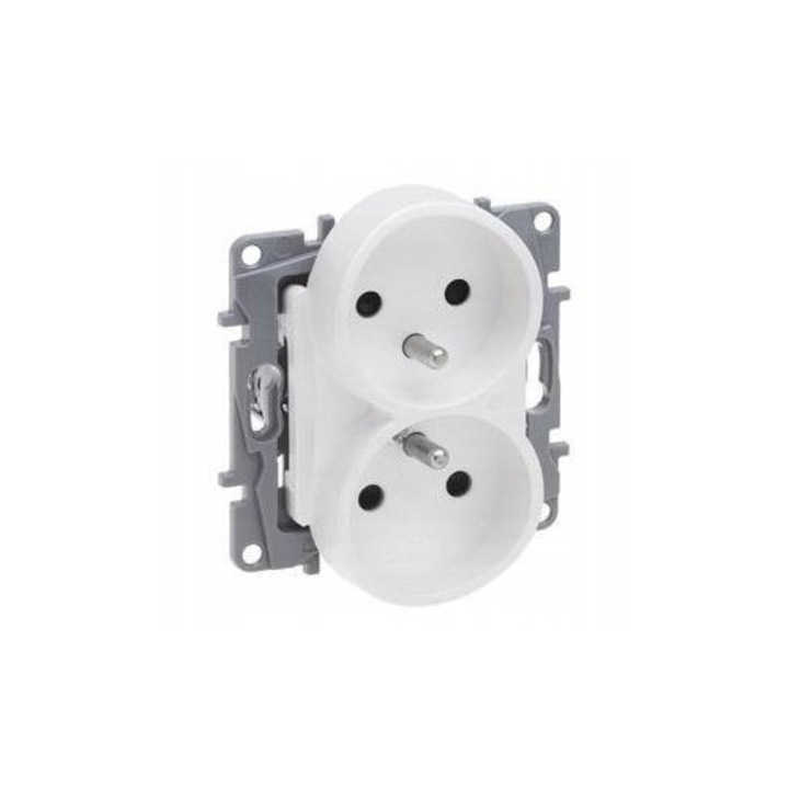 Priza dubla Legrand Niloe Selection perlata, 2 x 2P+Z, cu protectie