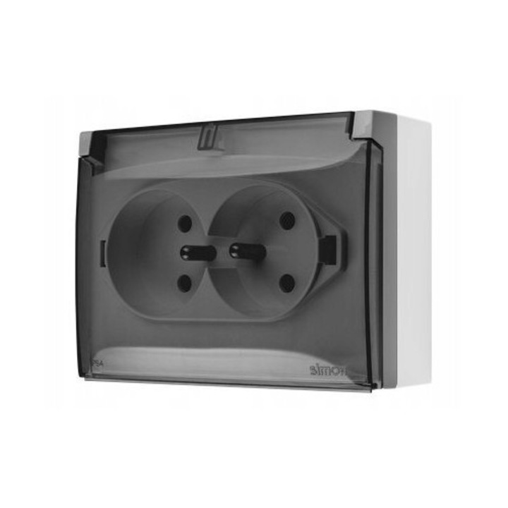 Priza dubla Aquaclick IP44 gri, cu protectie copii, 16A