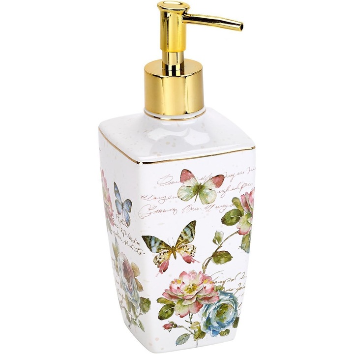 Avanti Linens krémpumpa/szappanadagoló, kerámia pult kiegészítő, művészi lakásdekoráció (Butterfly Garden kollekció)