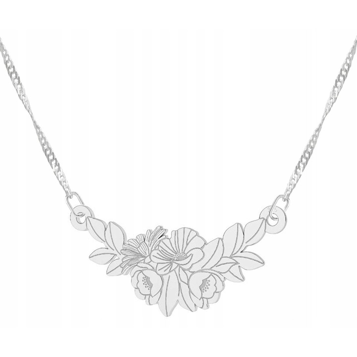 Colier argintiu Larezo, buchet de flori, 42cm + 3cm, 925, design elegant