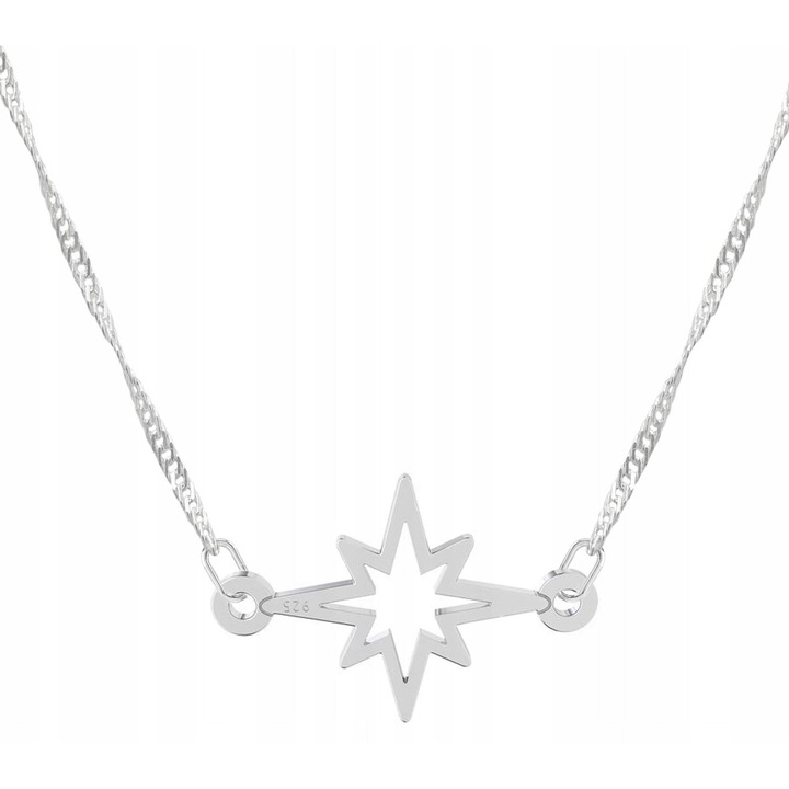Colier argintiu cu motiv de stea, Larezo, 42cm + 3cm