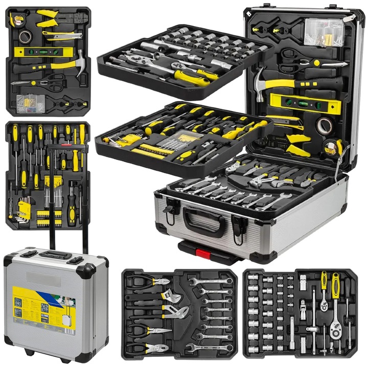 Комплект инструменти в куфар с колела 1/4” и 1/2” 4-21 мм 246 части, пълен комплект ключове и битове за механици