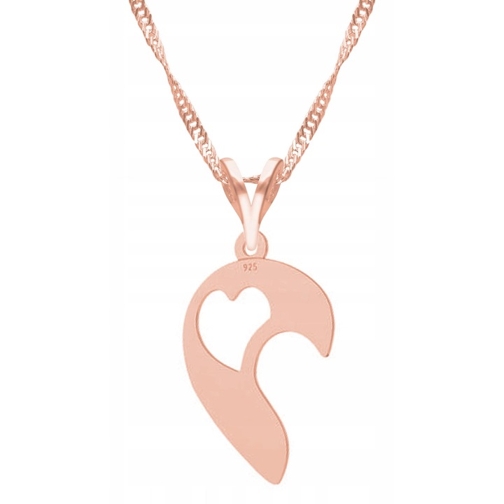 Colier Larezo, Serce, Argint 925, Roze Aur 750, 42cm + 3cm, Antialergic
