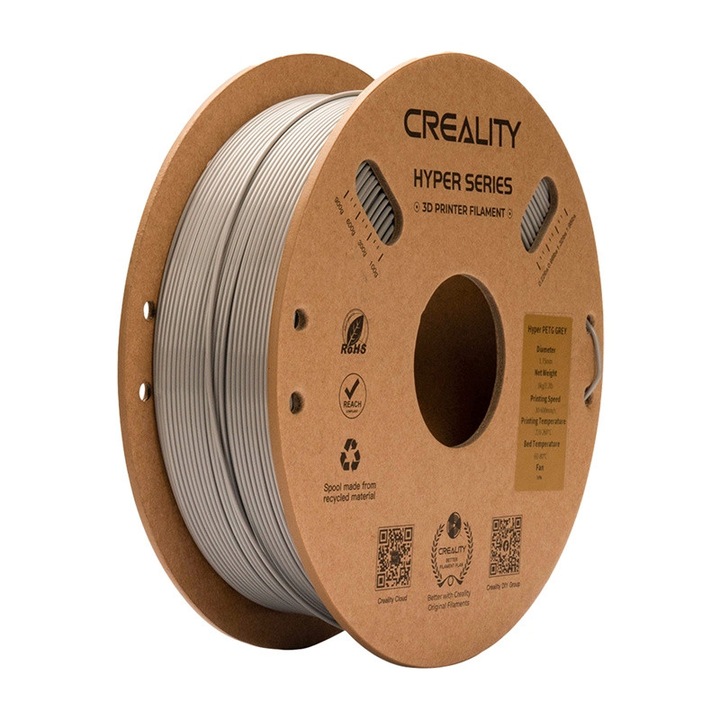 Filament pentru imprimanta 3D Creality Hyper PETG, Diametru 1.75mm, 1kg, Gri