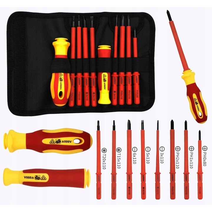 Szigetelt csavarhúzó készlet 500V villanyszerelőknek - 10 darab