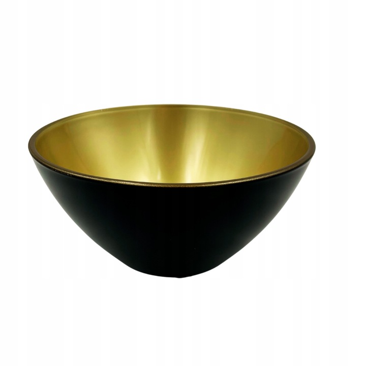 Bol sticla metalic auriu-negru, diametru 17 cm