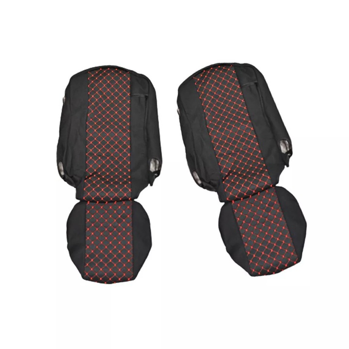Huse scaune, pentru Volvo FH13, 2013+, poliester + elastan, negre cu cusătură roșie, set