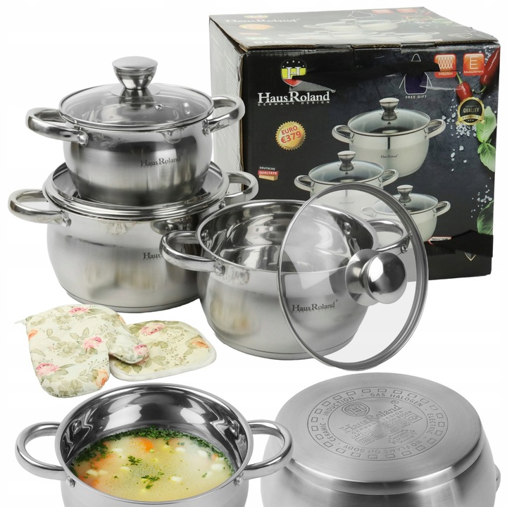 Set 3 Oale Inox cu Capac + Manusa Bucatarie