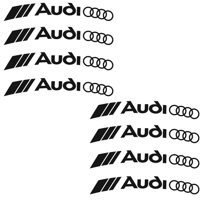 Set 8 stickere auto tuning pentru Audi RS S-line, pentru jante aliaj, rezistente, negru