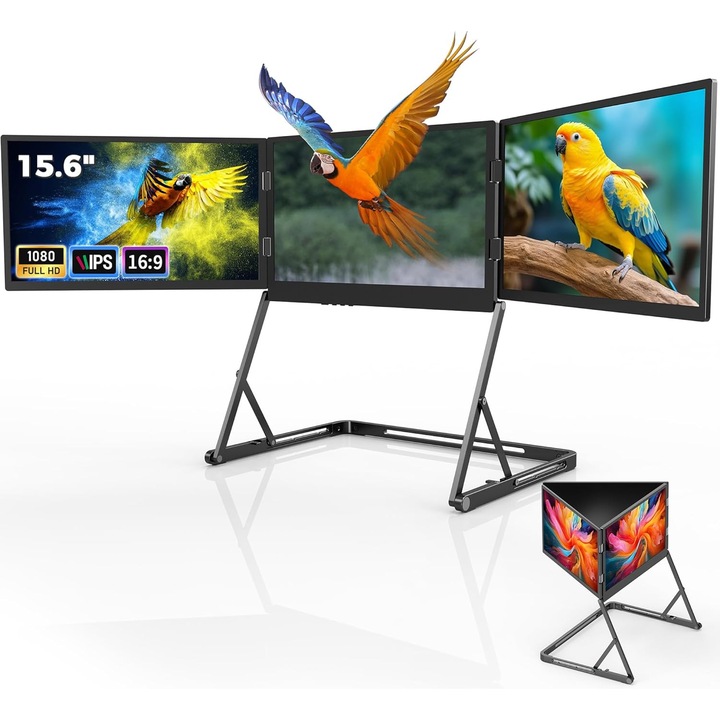 Монитор Zkrontinex, тройно сгъваем, 3x15"6" IPS FHD 1080P, HDMI/USB-C, преносим