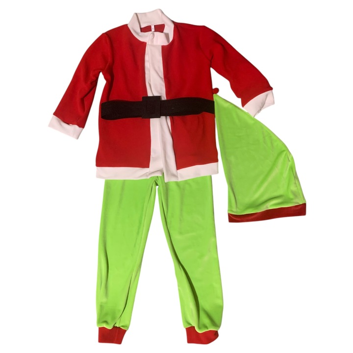 Costum de Crăciun Grinch pentru copii, roșu cu verde, 5-6 ani, 110x116cm