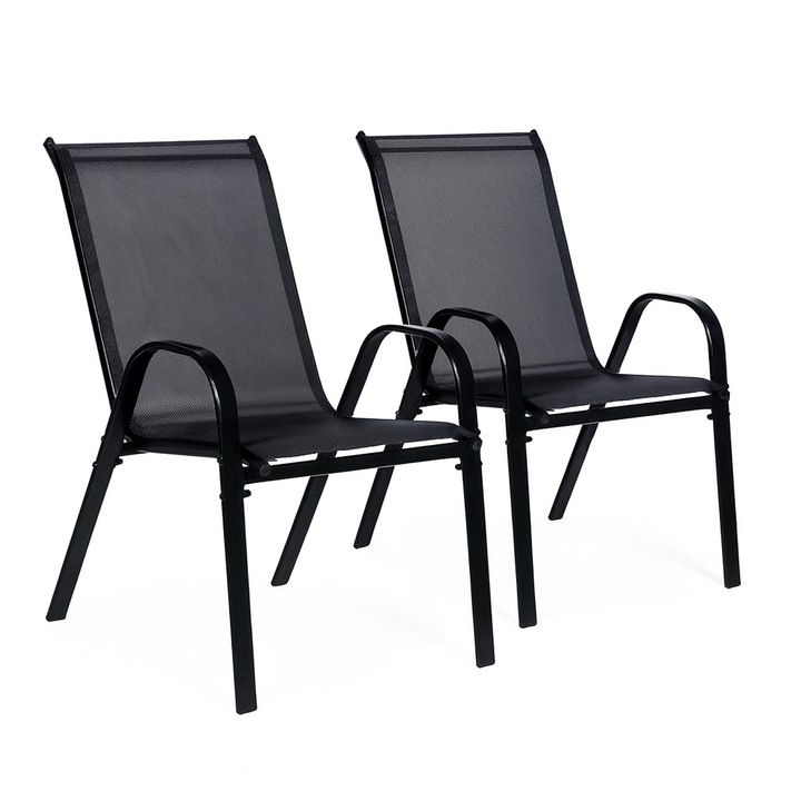 Set 2 scaune de gradina EBA, metal vopsit, textilene, negru, 90x72x55cm