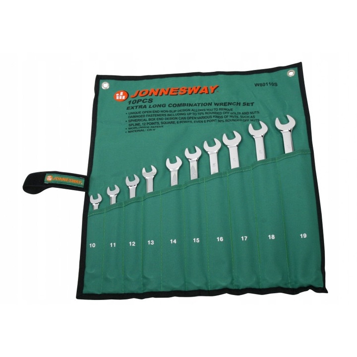 Set chei fixe-inlare lungi Jonnesway 10-19mm, 10 buc