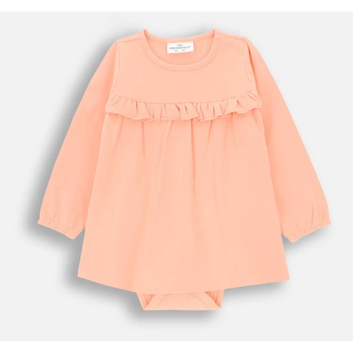 Rochie cu body, Coccodrillo, volan, portocalie, bumbac