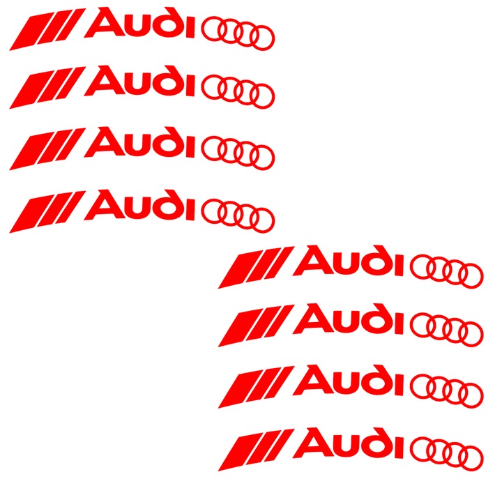 Set 8 stickere auto tuning pentru Audi RS S-line, pentru jante aliaj, rezistente, rosu