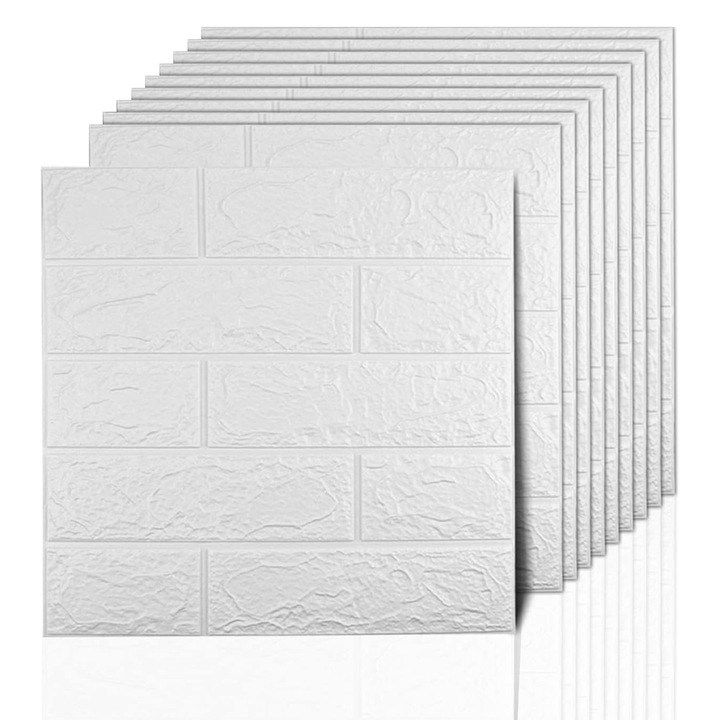 Set 30 Bucati Tapet 3D Autoadeziv, 35x40cm, Panouri Perete Caramida Alb, Modern, Spuma XPE, Usor de aplicat, Decoratiuni Interior pentru Living, Dormitor