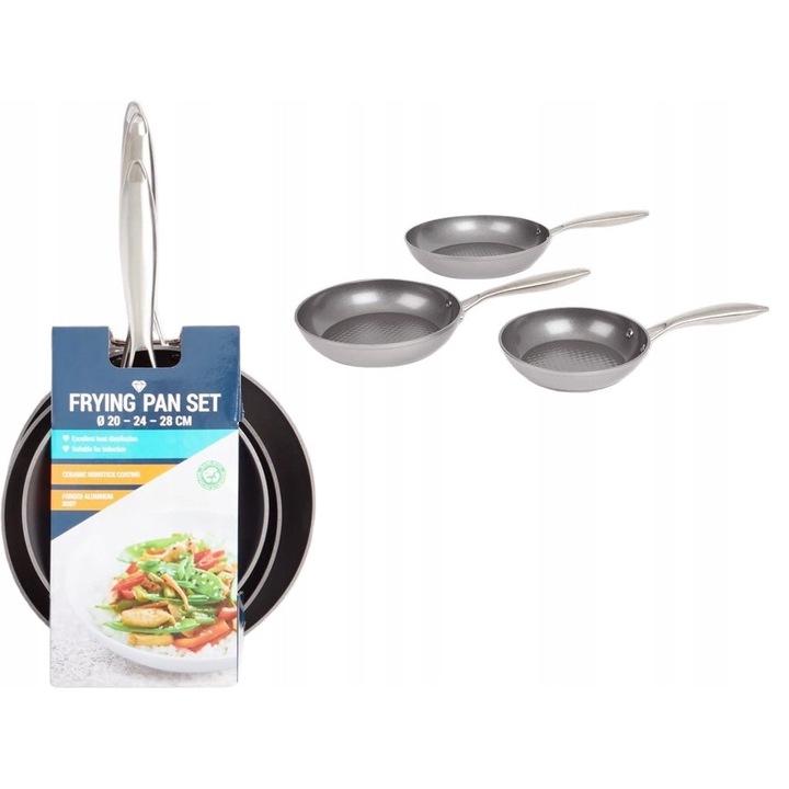 3 darabos tapadásmentes kerámia serpenyő készlet, 20-24-28 cm