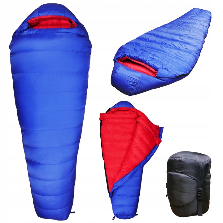 Sac de Dormit Mumie, Puf de Gasca, -24C, Albastru, 190x80cm