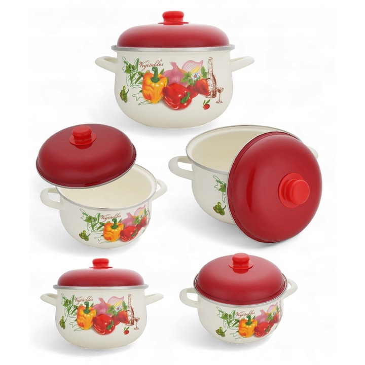 Комплект 10 Емайлирани Тенджери за Газ и Индукция