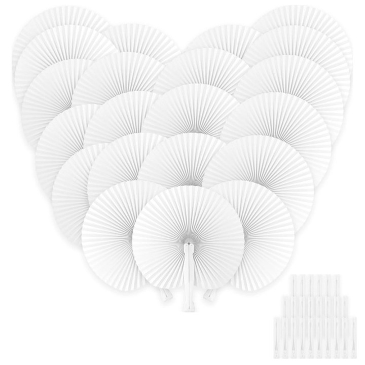 Evantai de hârtie, set 24 buc, alb, decoratiuni nunta