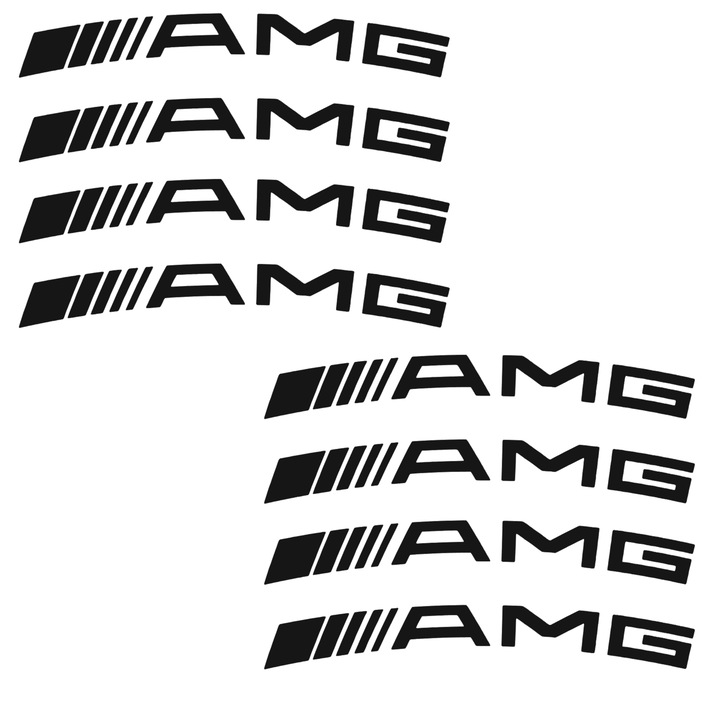 Set 8 stickere auto tuning pentru Mercedes AMG, pentru jante aliaj, rezistente, negru