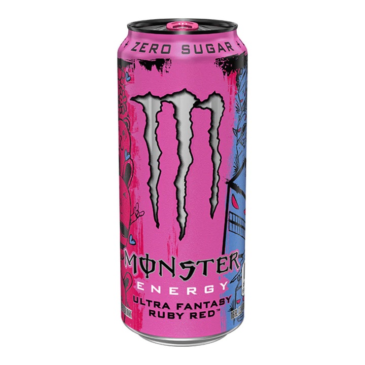 Monster Energy Ultra Fantasy Ruby Red, 0.5l, fără zahăr, aromă grapefruit roșu-rubin