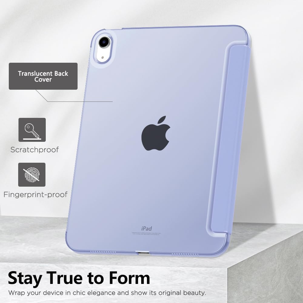 Husa DUOCUOLA pentru iPad generatia 11 11 inch 2025, iPad generatia 10 10.9 inch 2022, husa protectoare subtire cu suport, spate transparent din PC rigid, compatibila cu Touch ID, Lavanda Violet