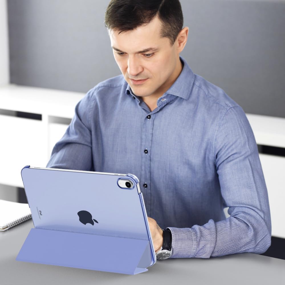 Husa DUOCUOLA pentru iPad generatia 11 11 inch 2025, iPad generatia 10 10.9 inch 2022, husa protectoare subtire cu suport, spate transparent din PC rigid, compatibila cu Touch ID, Lavanda Violet