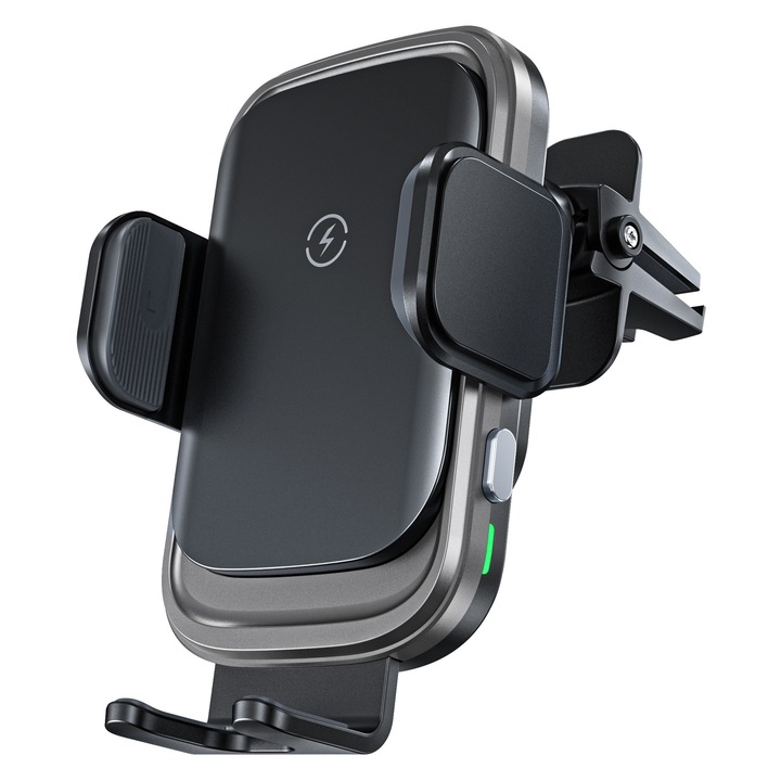 Suport pentru telefon auto, compatibil cu incarcare rapida wireless de 15 W, comutator senzor inteligent, detectare metal, rotativ, design universal