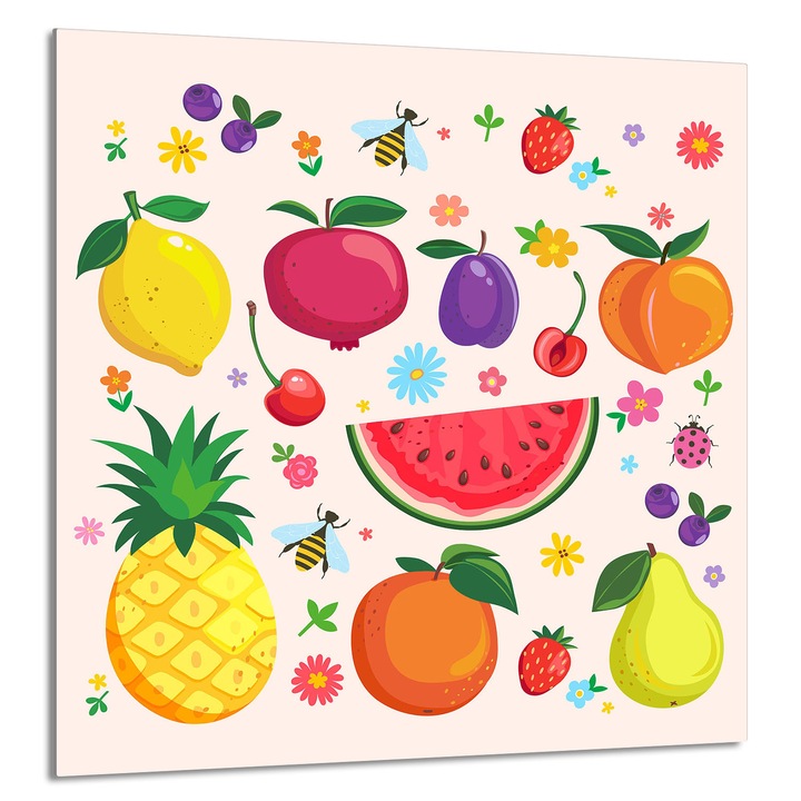 TMK ArtDeko Üveg konyhai hátfal 60x65cm, gyümölcs design, főzőlap védelem, forró edényalátét