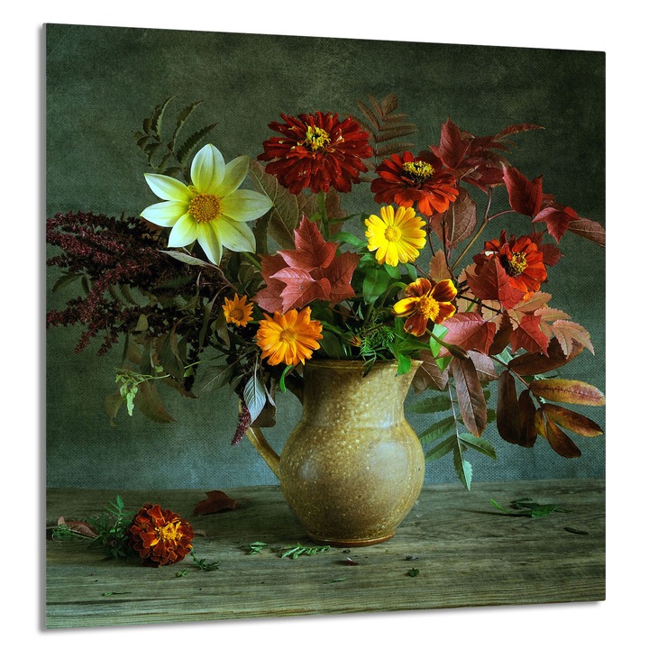 TMK ArtDeko 60x65 cm-es konyhai üvegpanel, virágmintás, védelem, edénytartó