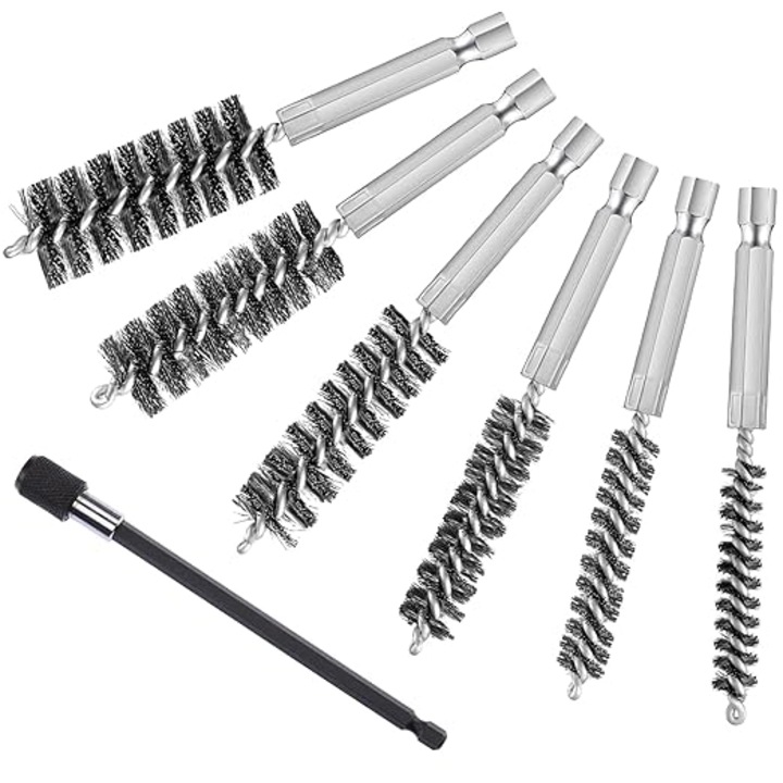 Set 6 Perii de Sârma Rotundă, STRONG PIPES, Inox, cu 1 Tija de Extensie, Argintiu