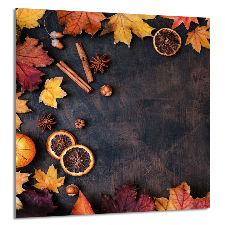 TMK ArtDeko Üveg konyhai panel 60x65cm, levélmintás, multifunkcionális